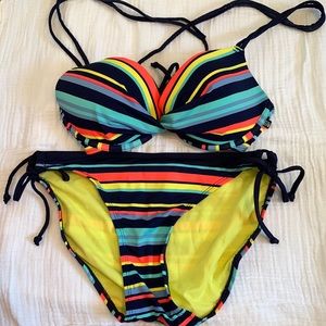 Neon rainbow stripe bikini